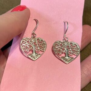 Southern Gates- Sterling Silver 925 Tree Heart Dangle Earrings